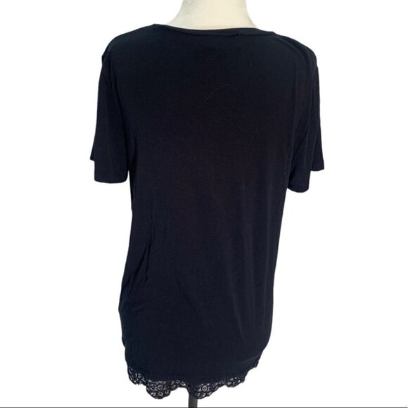 karl Lagerfeld Black T-Shirt Top Lace Hemline with Crossover Detail Size… - Picture 7 of 11